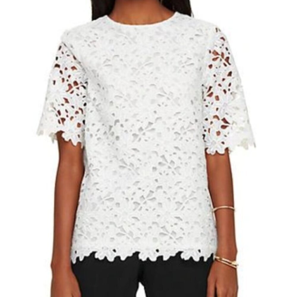 Kate Spade Top Womens 2 White Short Sleeve Floral Lace Blouse Overlay